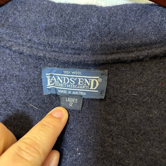 Vintage Women’s Lands End Boiled 100% Blue Wool Preppy Sweater Button- Size 12 - Picture 4 of 6